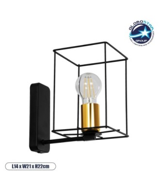 GLOBOSTAR® CYRA 203-0012 Μοντέρνο Φωτιστικό Τοίχου - Απλίκα με Ντουί 1 x E27 AC 220-240V IP20 - Μαύρο & Χρυσό - Μ14 x Π21 x Υ22cm